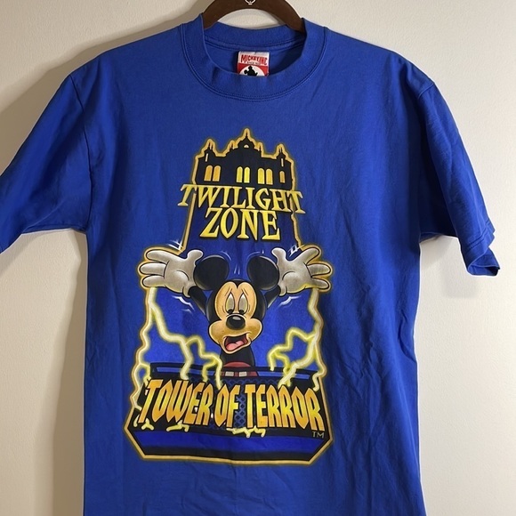 VTG 90s Tower Terror Tee Disney Mickey Mouse T-Shirt Blue Med Twilight Zone - Picture 2 of 16